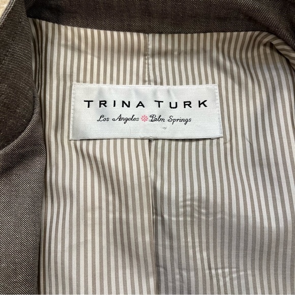 Trina Turk Blazer Jacket Womens M Gray Lined Linen Blend Hook and Eye Closure - Picture 3 of 8